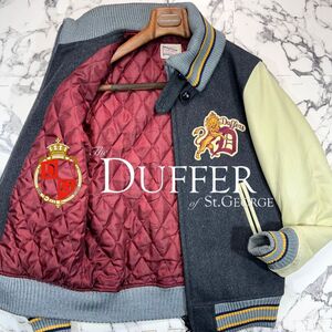 極希少/ラムレザー (L)●The Duffer of ST. George ダファー スタジャン ドンキー 羊革 ワッペン ウール切替 グレー ブルゾン キルティング