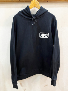 1279★USA製 A.P.C/アーペーセー ロゴプリントフーディー パーカー メンズ Mサイズ ブラック トレーナー トップス USED ★