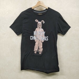 Tシャツ プリントTシャツ 古着 半袖Tシャツ S　クリスマス　着ぐるみ　人物写真　うさぎ OLDNVY 061