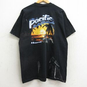 XL/古着 ハーレーダビッドソン 半袖 ビンテージ Tシャツ メンズ 00s バイク ヤシの木 コットン クルーネック 黒 ブラック 24jun11 中古