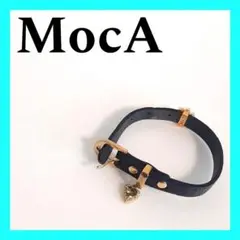 【希少】MocA 黒レザーブレスレット ハートチャーム