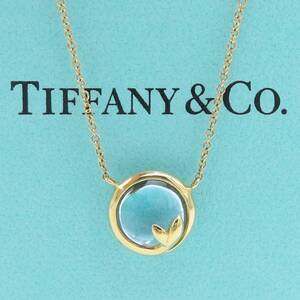 未使用 Tiffany&Co. ティファニー イエロー ゴールド ブルー トパーズ オリーブ ネックレス AU750 K18 葉 HH367