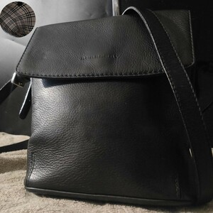 1円~【希少/極美品】バーバリー Burberry ショルダーバッグ メンズ ビジネス サコッシュ クロスボディ フォーマル ノバチェック レザー 黒