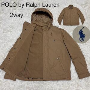 1円【ポロバイラルフローレン POLO by Ralph Lauren】2way ブルゾン ジャケット　フード取り外し可能　ポニー刺繍 ベージュ　L