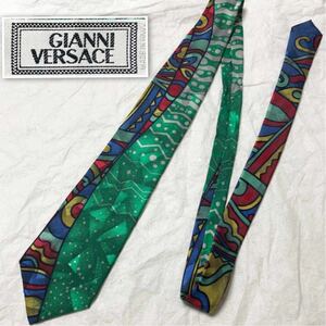 ■美品■GIANNI VERSACE ジャンニヴェルサーチ　ネクタイ　現代美術風　総柄　シルク100% イタリア製　マルチカラー