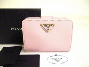 【未使用保管品】 PRADA プラダ サフィアーノ トライアングル レザー 2つ折り 財布 コンパクト財布 コンパクトウォレット