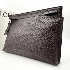 人気モデル/極美品 ● LOEWE ロエベ リピート アナグラム セカンドバッグ クラッチバッグ ボディバッグ メンズ Tポーチ ブラウン レザー 