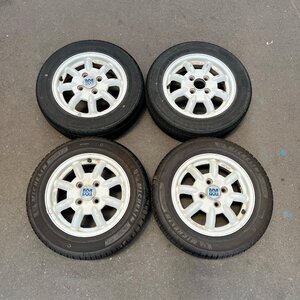 タイヤ付き純正ホイール4本セット　プレオ　RA1　MINILITE(ミニライト)　白色　13×4.00B　+45　100　4穴　155/65R13　2023年製　4ミリ