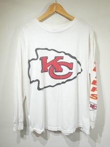 レア USA製 90s ビンテージ SALEM NFL オフィシャル KC KANSAS CITY CHIEFS ロンスリーブ L/S Tシャツ ロンT L 袖プリ 80s アメフト