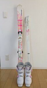 スキー 雪山 セット 子供 女 HEAD JOY 板 127cm ブーツ 21 21.5 ストック 105cm ピンク 白 カワイイ