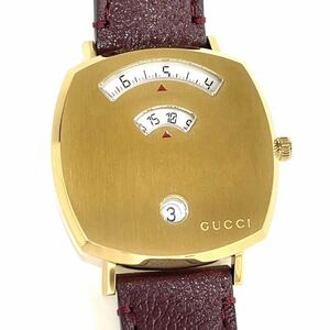 未使用 GUCCI グッチ GRIP グリップ レディース クォーツ 腕時計 YA157405 ゴールド SS レザーベルト 157.4 箱保付き 送料無料