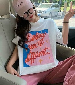 半袖Ｔシャツ プリント 切り替え バイカラー 体型カバー 着痩せ シンプル M ホワイト