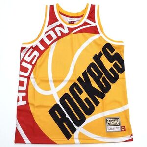 D04385 新品 Mitchell&Ness/ヒューストンロケッツ ユニフォーム【サイズ：M】レッド×イエロー NBA ROCKETS ジャージ ミッチェルアンドネス