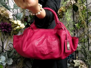 超美品●LOEWE ロエベ●アナグラム●アイレ●ナッパ レザー 本革●ハンド バッグ●ビビッドピンク●腕掛け●B5 収納 書類 かばん●Js51480