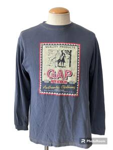 希少 90s ビンテージ USA製GAP カウボーイ 長袖 Tシャツ メンズ M相当 ネイビー オールドギャップ xpv