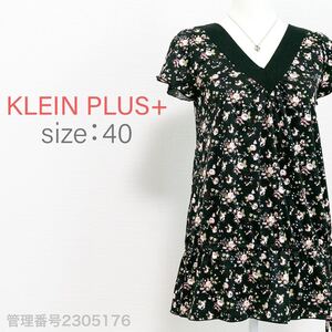 【最終値下げ☆美品☆】KLEIN PLUS+(クランプリュス)花柄総プリント　チュニックワンピ　Vネック　黒