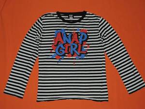 ♪ANAP　GIRLのロゴプリント白黒ボーダー長袖Tシャツ☆１５０～１６０センチ☆Mサイズ☆アナップ☆