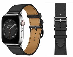 Apple Watch アップルウォッチ バンド　革ベルト　レザーベルトレザーストラップ 42/44/45/49mm シリーズ2345678SE対応 黒　ブラック