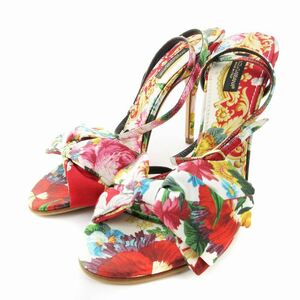 ドルチェ&ガッバーナ ドルガバ DOLCE&GABBANA サンダル ミュール ヒール 靴 花柄 リボン 38 24.5cm相当 マルチカラー