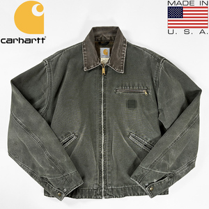 90s 00s ビンテージ 鬼ハチノス 色落ち◎USA製 Carhartt デトロイト ジャケット MOS モスグリーン フェード M カーハート DETROIT JACKET