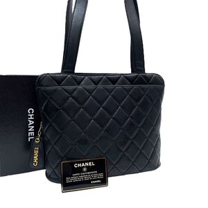 1円 美品 CHANEL シャネル マトラッセ ラムスキン レザー ハンド ショルダー トート バッグ シール あり ギャランティカード 黒