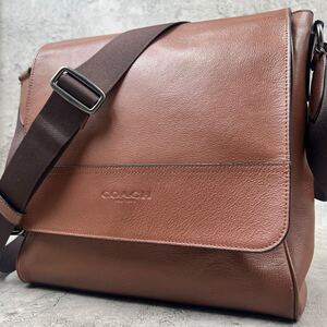 定価9万●COACH コーチ チャールズ メンズ ショルダーバッグ メッセンジャー ボディー サコッシュ レザー 本革 斜めがけ ビジネス ブラウン