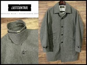 送料無料 LOST CONTROL ロストコントロール 13SS CHAMBRAY SOUTIEN COLLAR COAT ブラック シャンブレー ステンカラー コート ごま塩 M