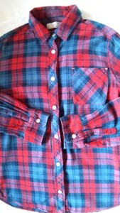 赤＆青のチェック　レッド＆ブルーのチェック　ネルシャツ　サイズL