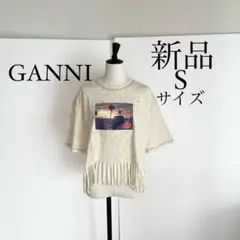 GANNI ガニー　ロゴ入り デザイン半袖Tシャツ　カットソー　Sサイズ