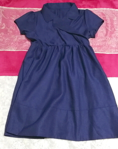 紺ネイビースーツ風半袖ネグリジェチュニックワンピース Navy suit style negligee short sleeve tunic dress