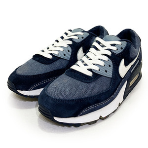 ナイキ エアマックス９０ ネイビー サックスブルー 26.0cm NIKE AIR MAX 90 CW6208-414 正規品 リネン コルクソール レザー 年代 復刻 革