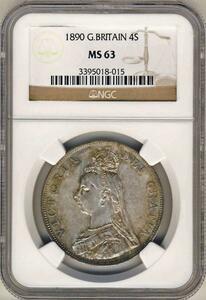 ●イギリス 1890年 NGC MS63 ビクトリア女王 ジュビリーヘッド　ダブルフローリン銀貨