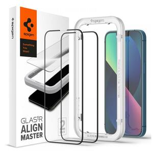 送料無料【訳あり・未使用品】SPIGEN／シュピゲン 液晶保護 ガラスフィルム 2枚組(ガイド枠付き)■iPhone14Plus／iPhone13ProMax専用