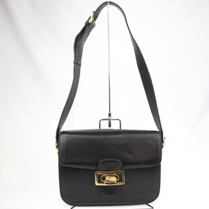 ◆ 1円 ～ CELINE / セリーヌ 馬車金具 ヴィンテージ レザー ショルダーバッグ 斜め掛け GOLD/BLACK 152475