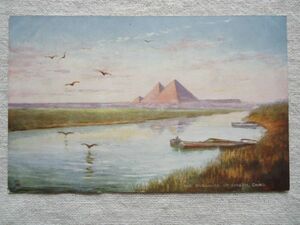 【絵葉書1枚】 THE PYRAMIDS OF GHIZEH, CAIRO - EGYPT /Raphael Tuck & Sons OILETTE ギザ ピラミッド /遺跡建築ヴィンテージ ハガキ 34-1