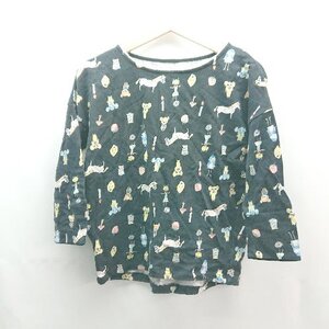 ◇ franche lippee フランシュリッペ Uネック 総柄 ストレッチ かわいい 五分袖 カットソー サイズM ブラック レディース E