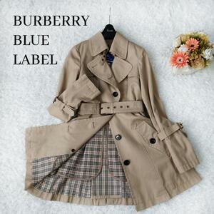 極美品 BURBERRY BLEW LABEL バーバリーブルーレーベル トレンチコート ロング ベルト ノバチェック ライナー ベージュ ロゴ 綿 2way 38 M