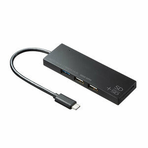 （まとめ買い）サンワサプライ USB Type-Cコンボハブ カードリーダー付き USB-3TCHC16BK 〔×3〕