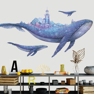 hesperus　ウォールステッカー YAC014　ブルー親子クジラ　夢幻世界　動物　癒す　DIY 壁紙　インテリアシート　剥がせる　送料無料