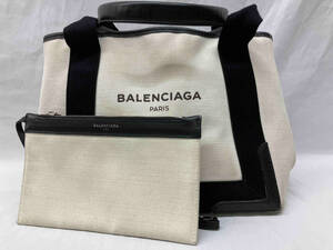 BALENCIAGA バレンシアガ ネイビーカバス ポーチ付き ハンドバッグ キャンバス×レザー ホワイト×ブラック 339933・1081・Z・535269