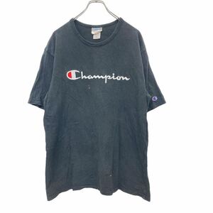 Champion 半袖 ロゴ Tシャツ XLサイズ チャンピオン 刺繍 ブラック コットン 古着卸 アメリカ仕入 t2407-4089