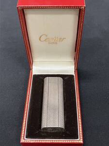 0002-11098 1円出品 Cartier カルティエ ライター ガスライター 喫煙具 ローラー オーバル シルバー カラー 箱 付き