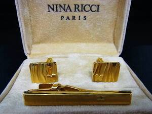 ◎№1616◎■良品■ニナリッチ【NINA RICCI】【ゴールド】■カフス＆ネクタイピン セット♪