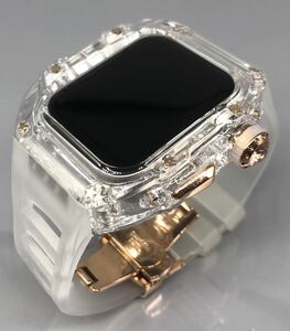 zc ローズゴールド クリア クリア★アップルウォッチバンド ラバーベルト カバー　Apple Watch クリア ケース 44mm 45mm