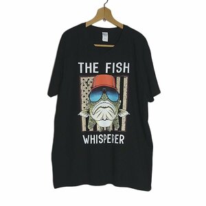 新品 GILDAN 魚 プリントTシャツ Vネック ティーシャツ デッドストック メンズ XL ブラック 黒色 半袖 tee tシャツ