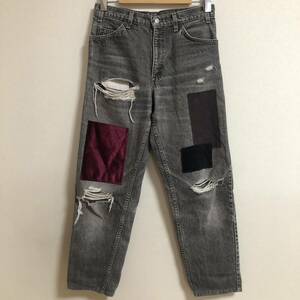 USA製 LEVIS リーバイス 550 デニムパンツ W32(W82cm) グレー リペア リメイク 42TALON ボタン裏522 LVC ブラック 50511517501 80s 90s