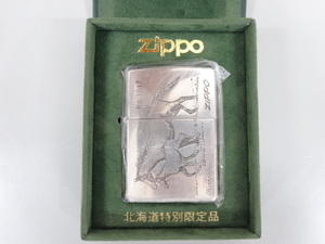 新品 未使用品 2000年製 ZIPPO ジッポ Hokkaido 北海道 特別限定品 馬 ホース 彫り加工 シルバー 銀 オイル ライター USA