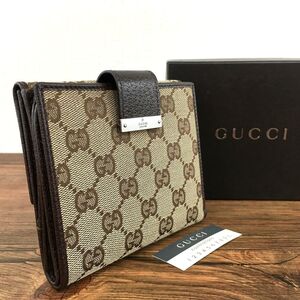 送料込み！ 極美品 GUCCI Wホック財布 115094 GGキャンバス 箱付き メンズ レディース 308