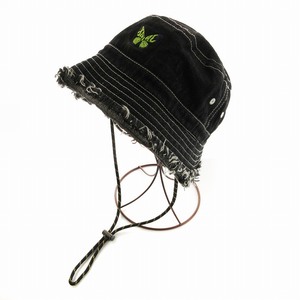 エックスガール x-girl BUTTERFLY BUCKET HAT サファリハット ウォッシュ加工 F 黒 ブラック ■SM3 /EE レディース