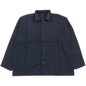 極美品○イッセイミヤケ メン 2024年製 LA41FJ040 WOOL LIKE COMPACT SHIRT ドルマンスリーブ 杢調生地 長袖シャツ 紺 3 日本製 正規品